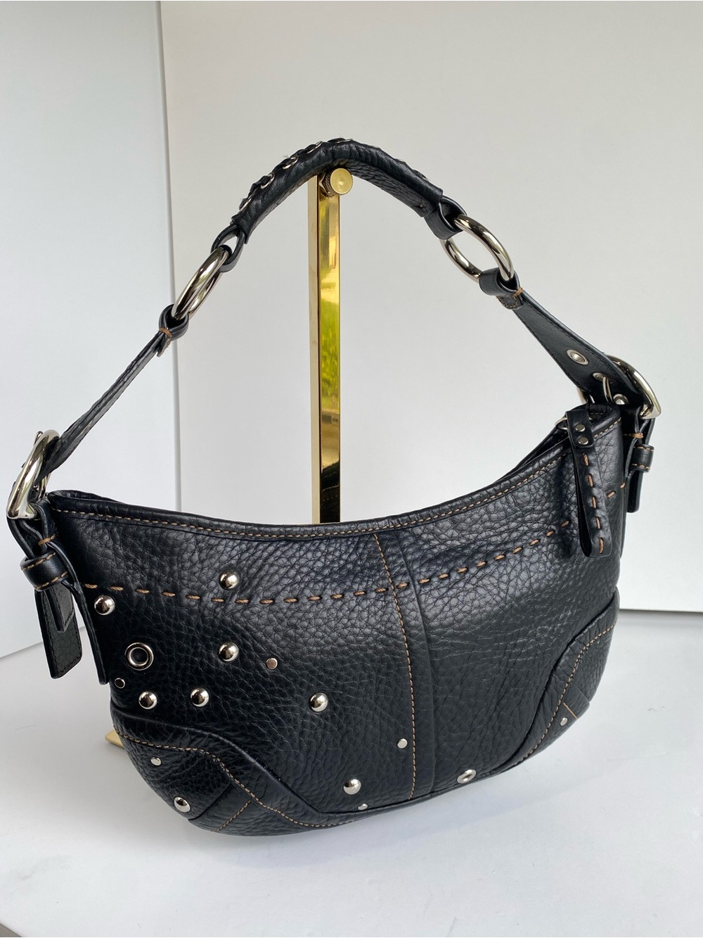 Coach Rare Studded Black Demi Soho Bag Shoulder Hobo Y2K - Picture 9 of 16